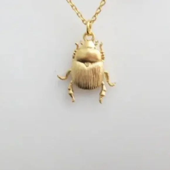 Gold Scarab Beetle Pendant Necklace - Picture 3 of 4